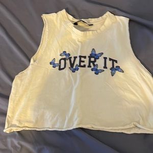 Yellow “over it” butterfly crop top
